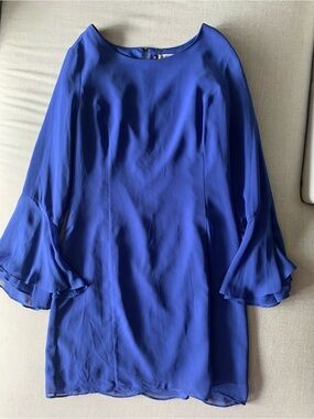 Jennifer Lopez Royal Blue Long-Sleeve Shift Dress with Ruffled Bell Sleeves